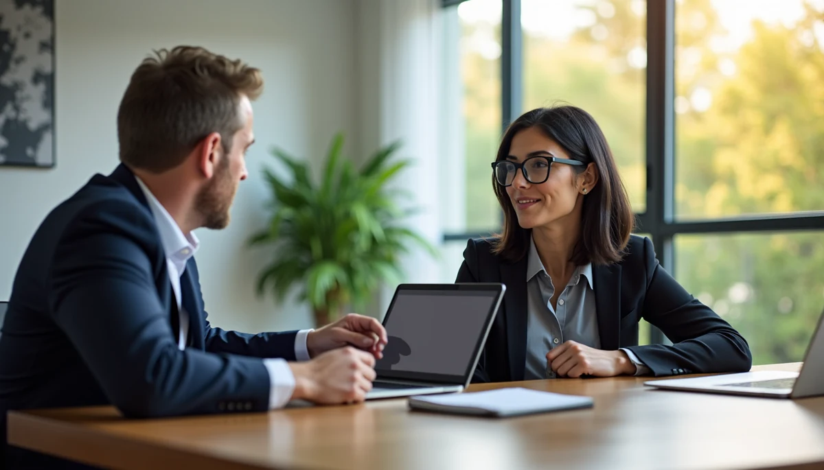 Salariée en entretien professionnel, discussion sur l'évolution de carrière