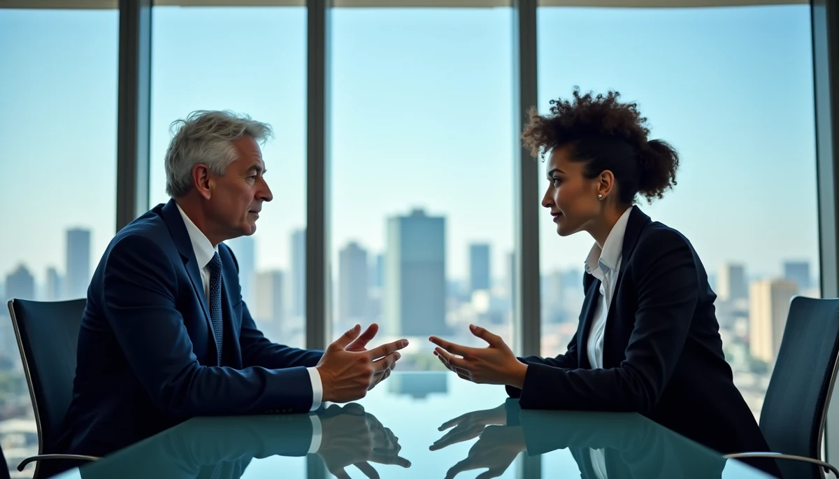 Manager et collaborateur en bilan annuel d'évaluation